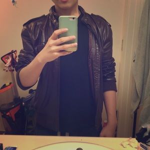 Vintage Brown Members Only Leather Aviator Jacket